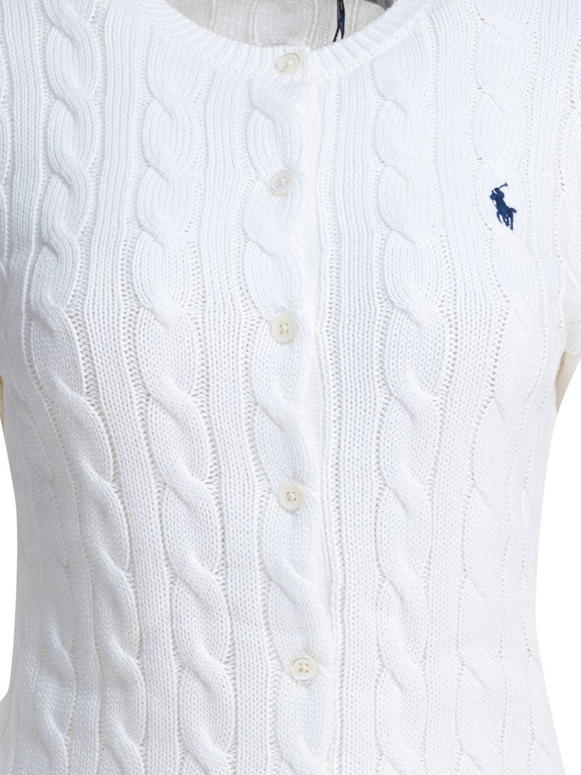 Polo Ralph Lauren White Cable-Knit Sweater With Button-Down Front