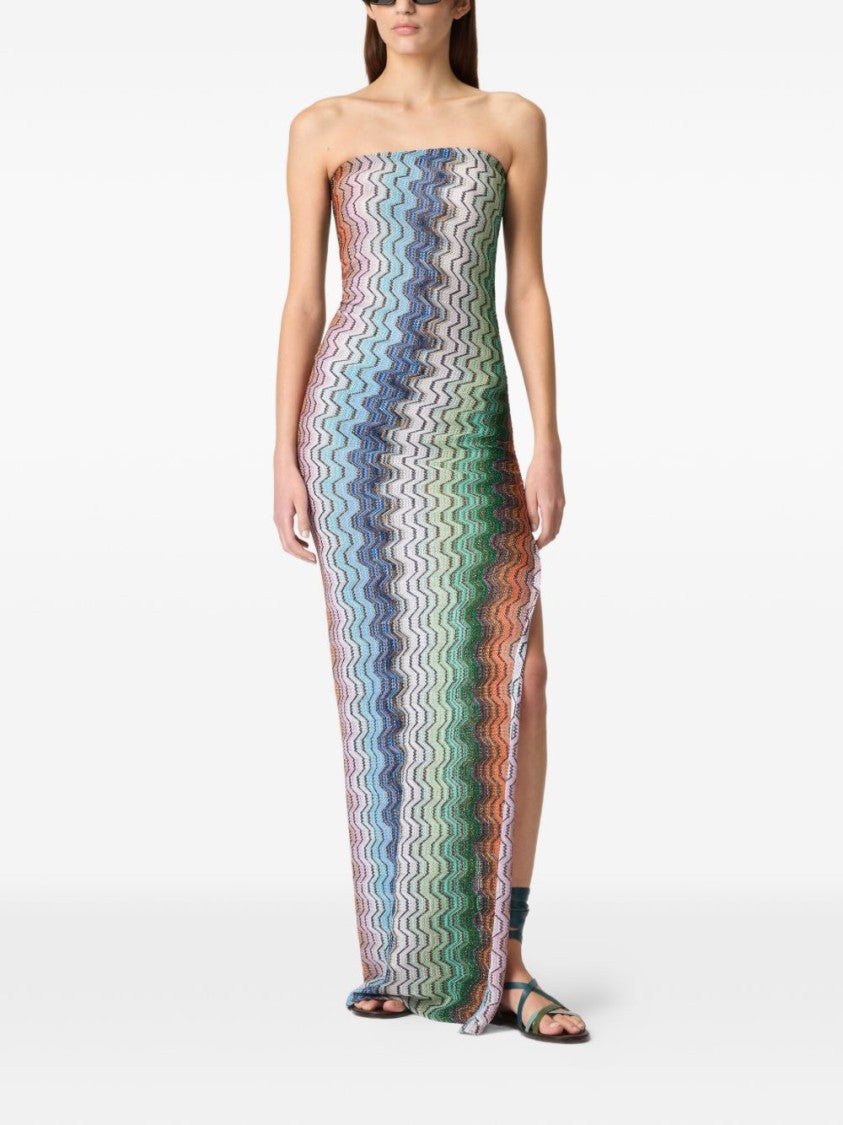 Missoni Vibrant Zigzag Strapless Maxi Dress With Adjustable Side Slit