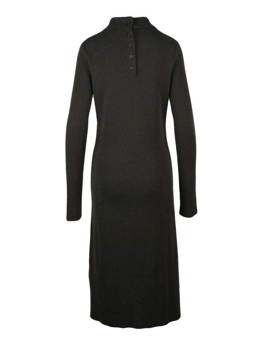 Courrèges Ribbed Knit Midi Dress With Button Placket And Textured Pattern