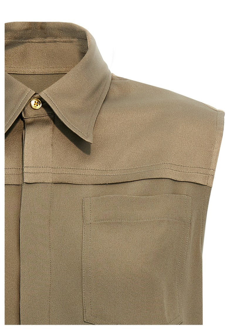 Ami Sleeveless Viscose Blend Shirt With Button Closure