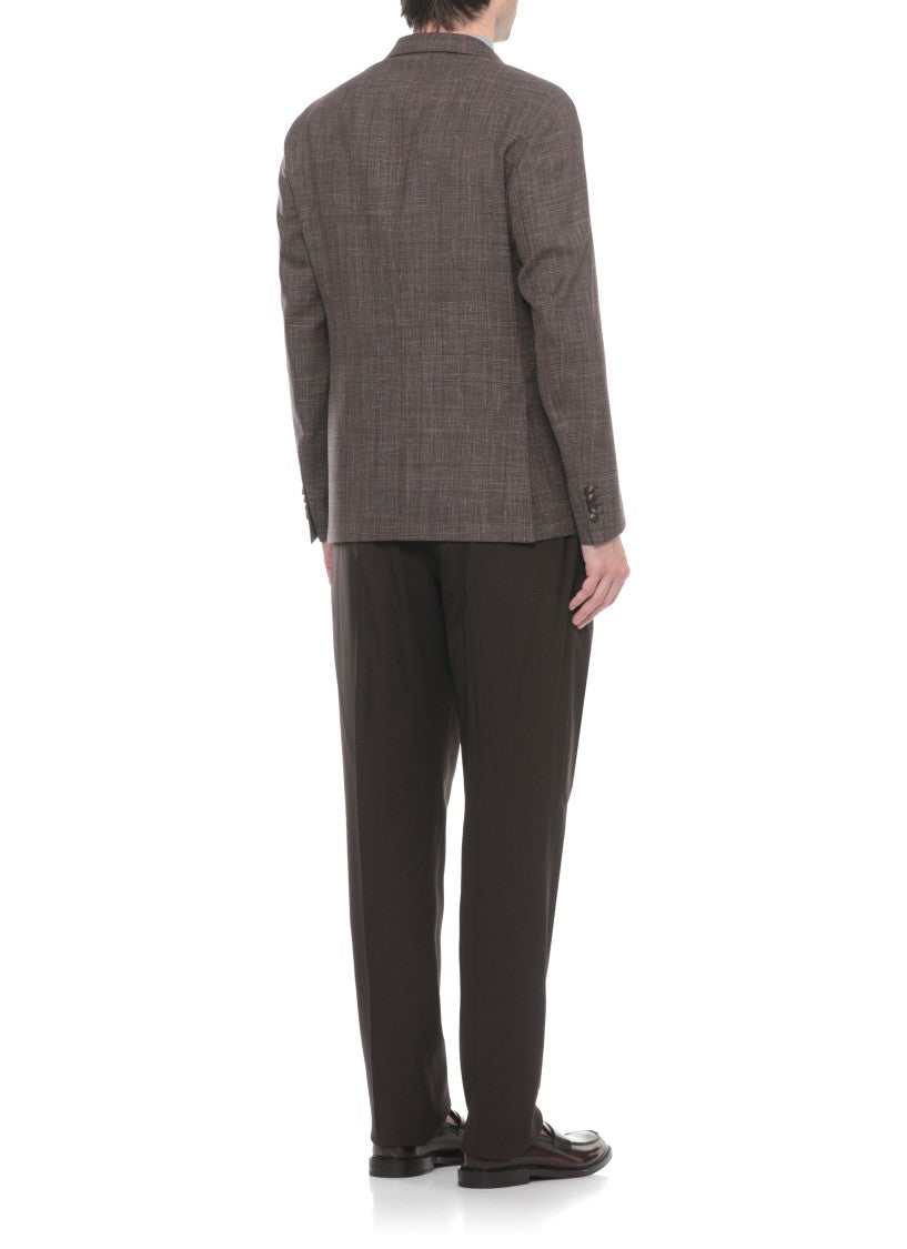La Torre Red Brown Classic Lapel Wool Blazer
