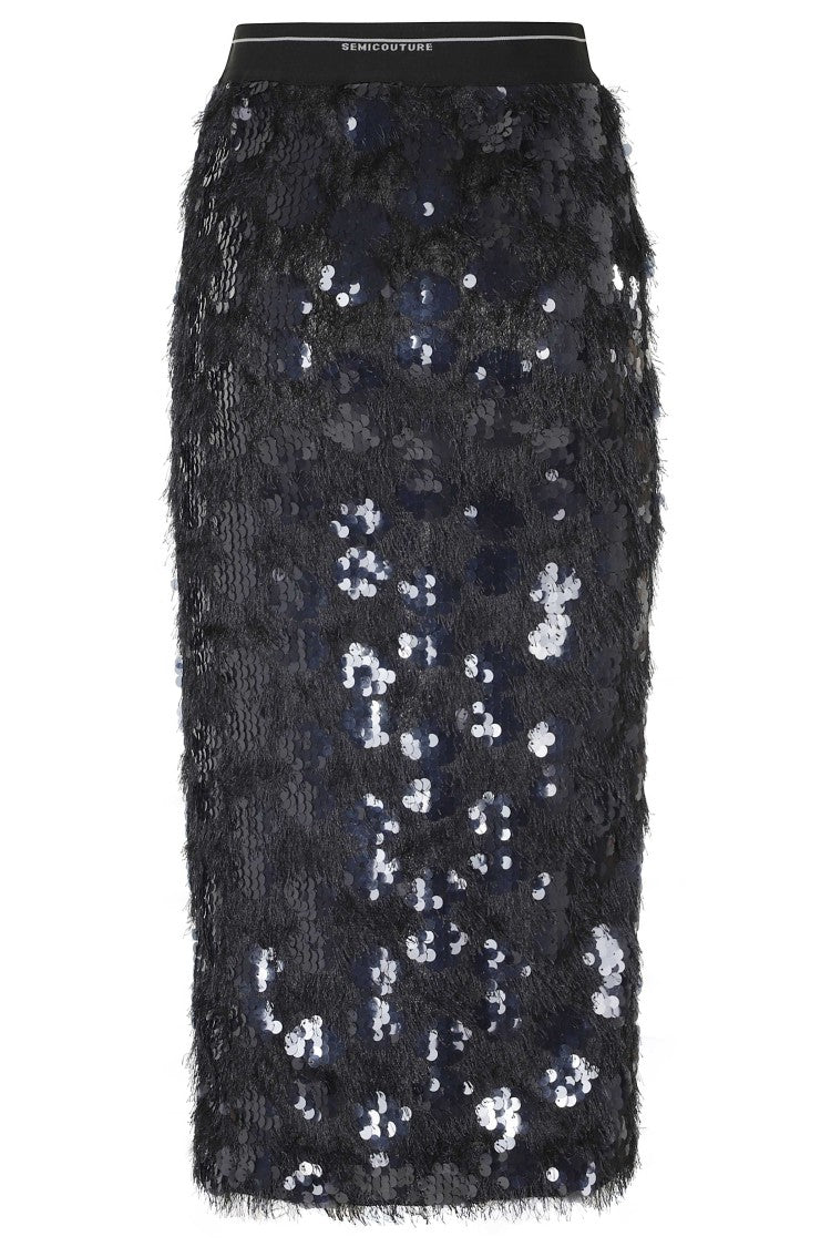 Semi Couture Midnight Blue Bindy Sequined Polyester Midi Skirt