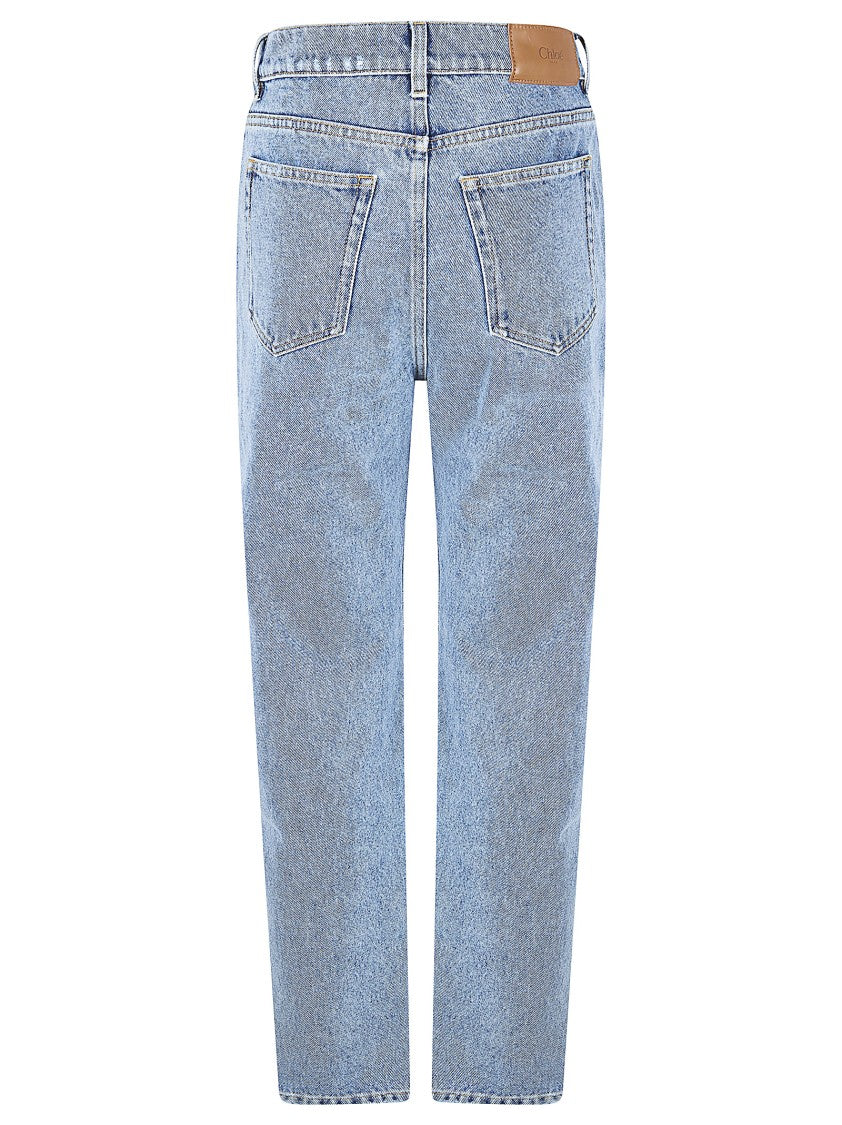 Chloé High-Waisted Tapered Jeans With Slit Hem And Logo Detail