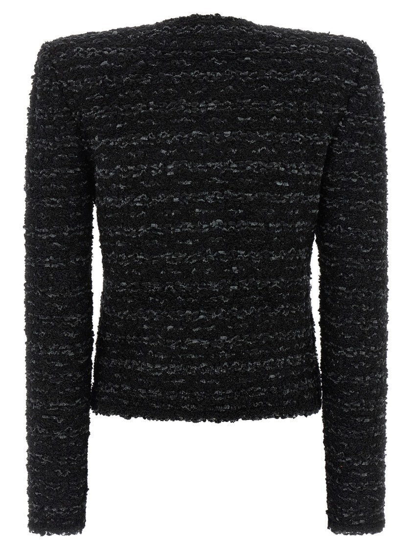 Balmain Textured Viscose Blend Tweed Blazer With Bolero Silhouette