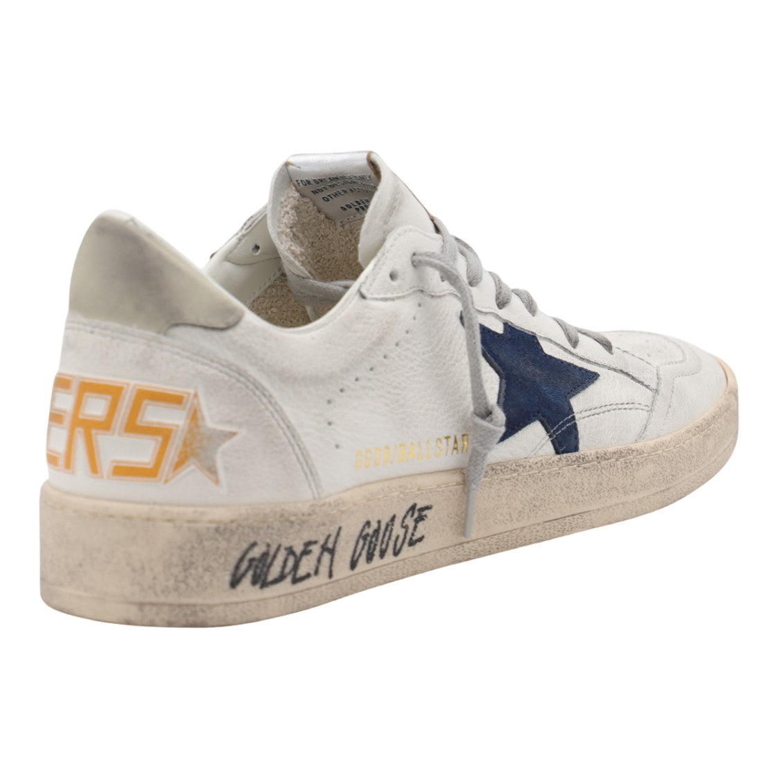 Golden Goose Low-Top Distressed White Sneakers With Navy Star