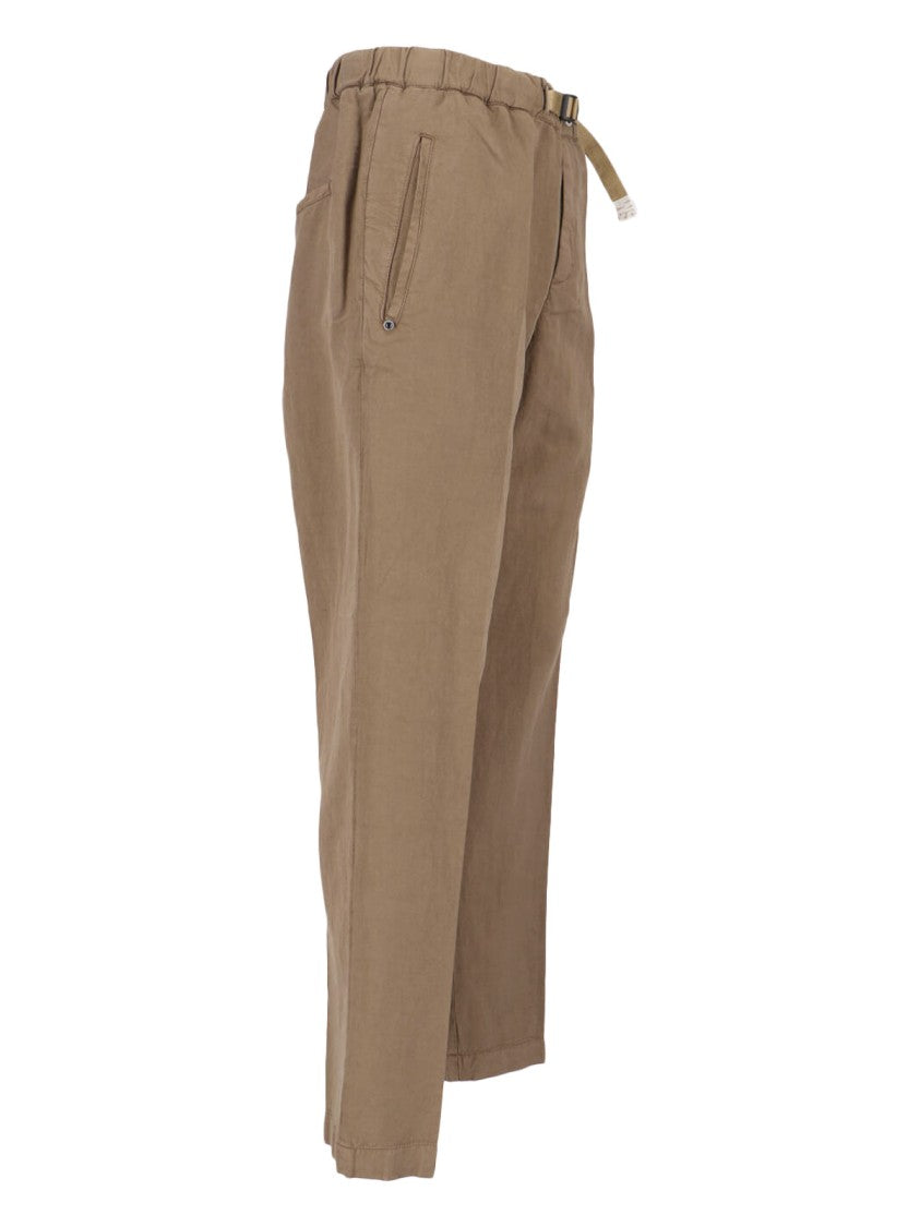 White Sand Light Brown Straight-Leg Pants With Adjustable Waistband