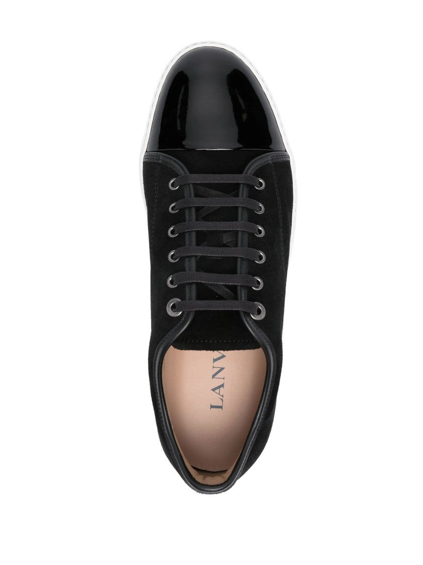 Lanvin Low-Top Sneakers With Glossy Patent Toe Cap And Suede Upper