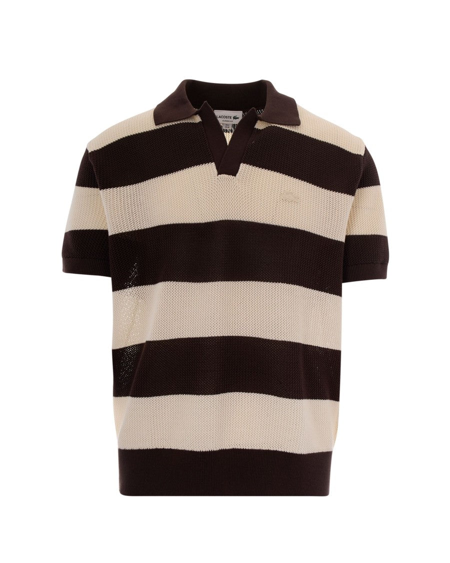 Lacoste Horizontal Stripe Knit Polo Shirt With Tonal Logo