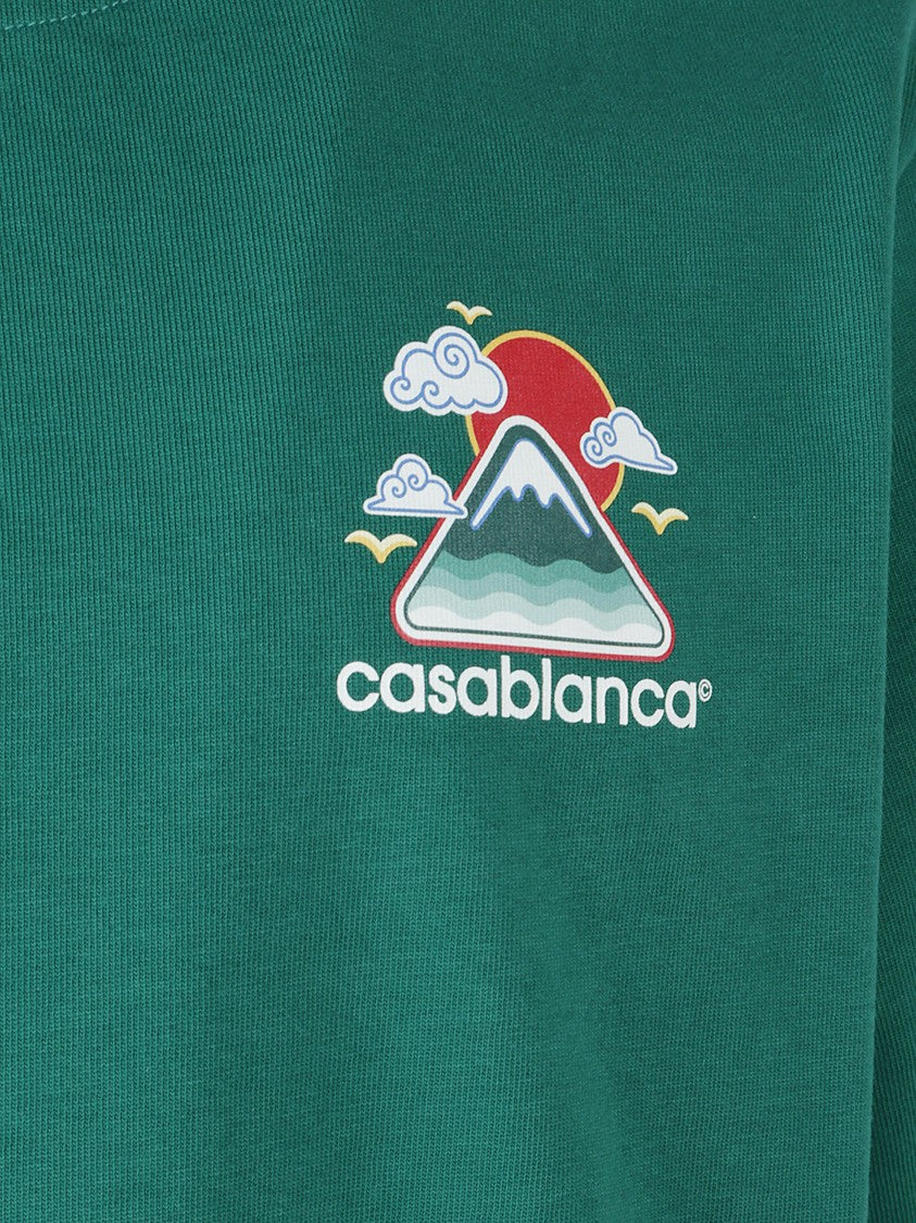 Casablanca Graphic Print Green Cotton T-Shirt With Crew Neck Design