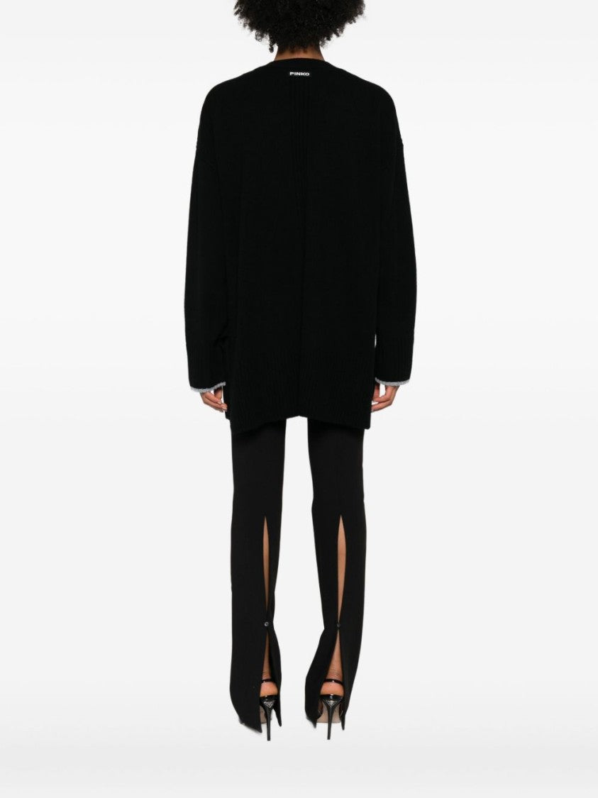 Pinko Cashmere-Merino Knit Cardigan With Contrasting Trims
