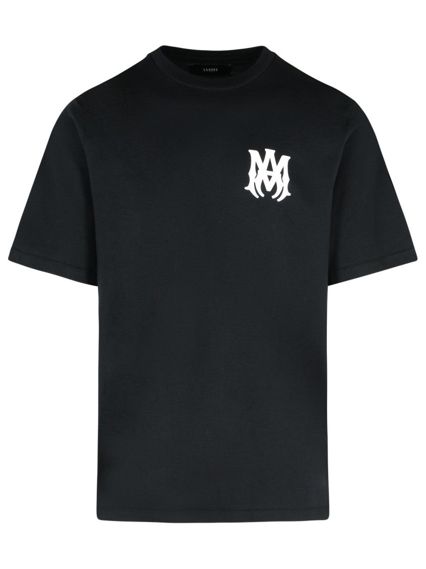 Amiri Contrast Logo Black Cotton T-Shirt With Ribbed Crew Neck