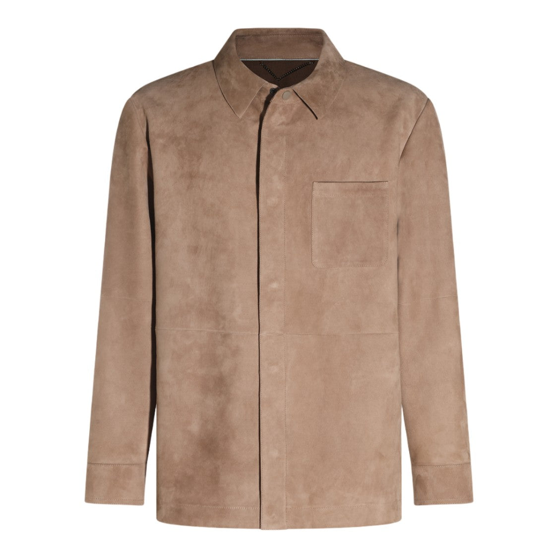 Canali Smooth Suede-Like Beige Jacket With Classic Collar And Concealed Button Placket