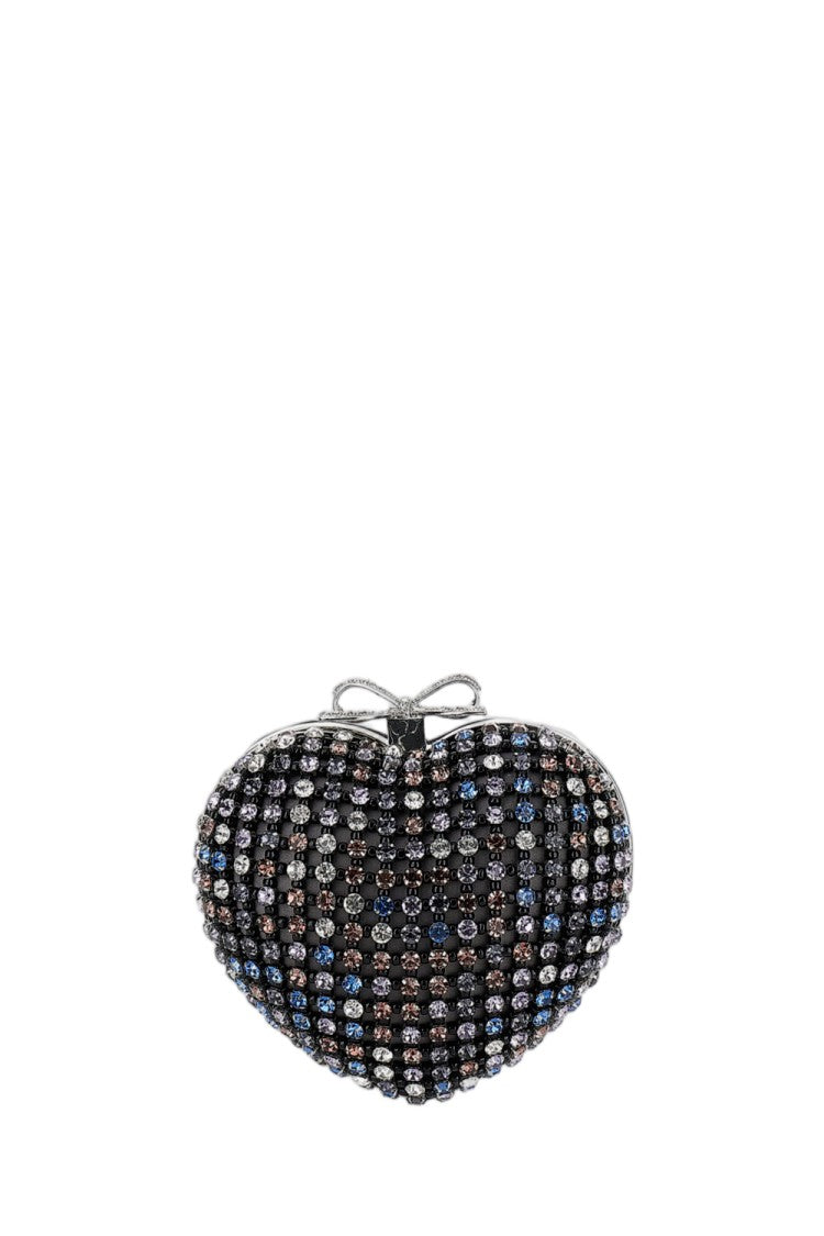 Self-Portrait Multicrystal Heart-Shaped Clutch With Bow Clasp And Chain Strap