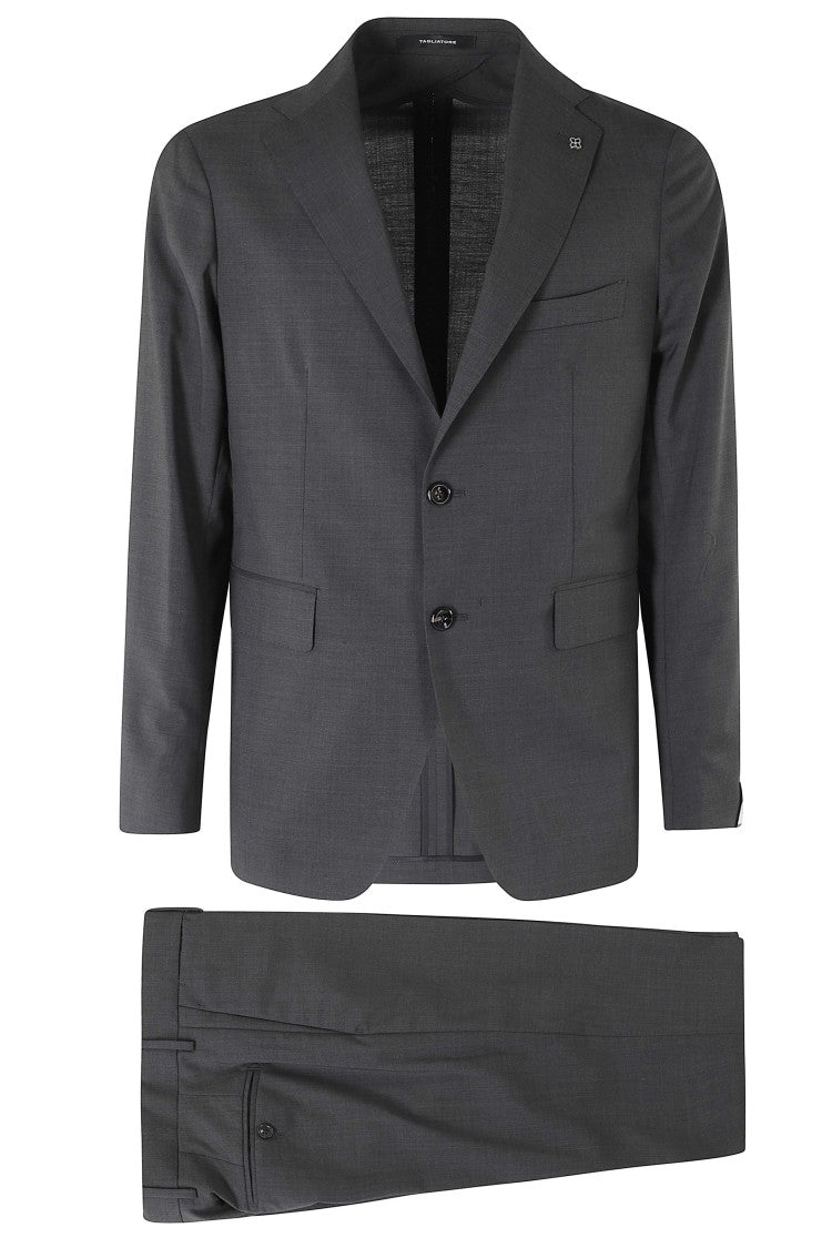 Tagliatore Gray Montecarlo Flap Pocket Side Slits Wool-Blend Suit