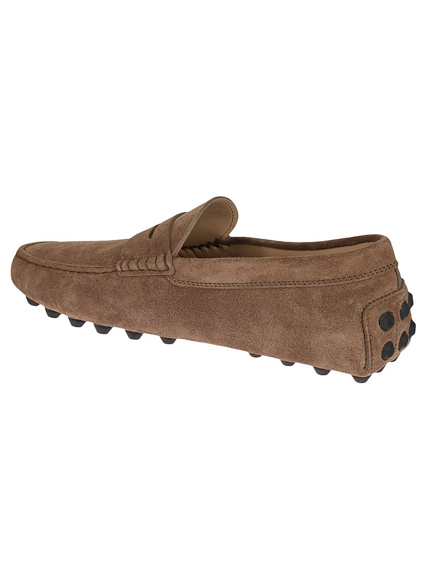 Tod's Brown Suede Slip-On Loafers With Stitched Detail