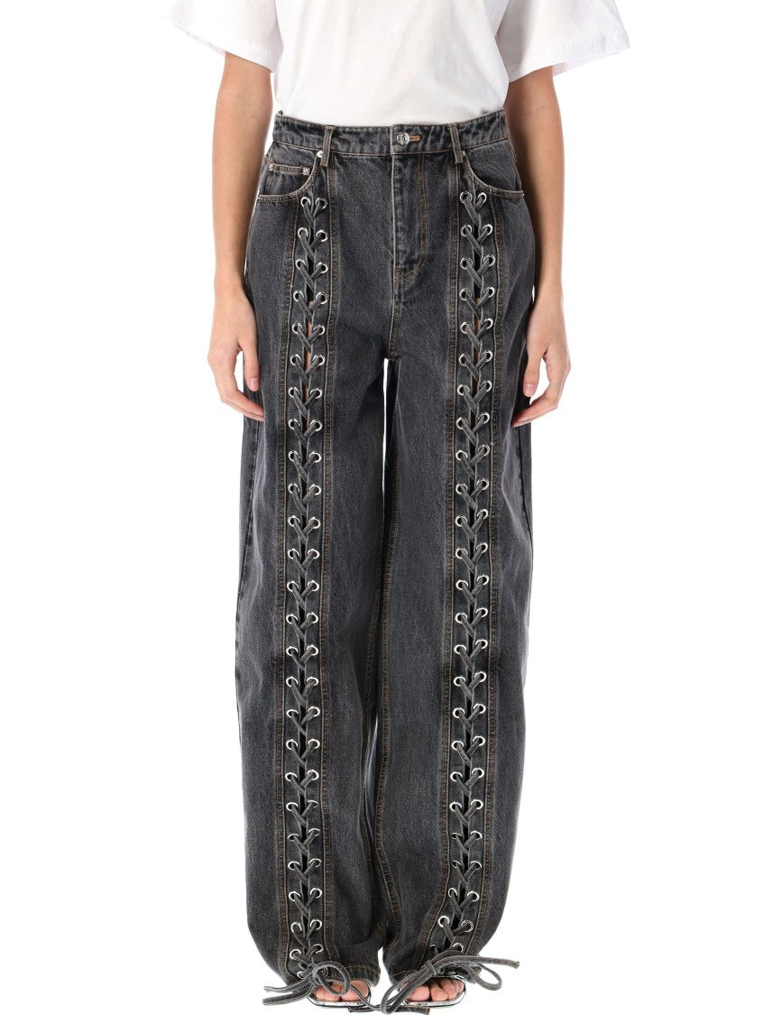 Rotate Cotton Denim Laced Leg Pant