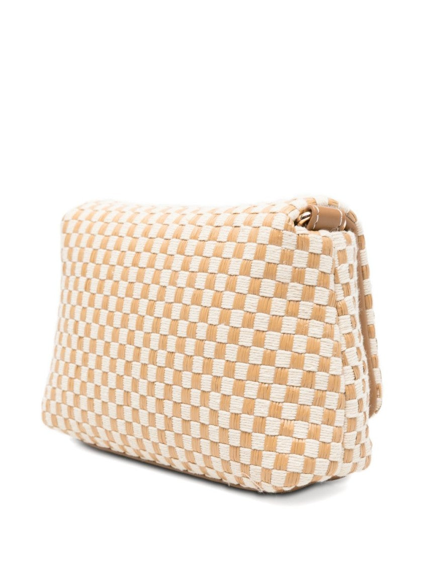 Liu Jo Beige Woven Logo Chain Shoulder Bag
