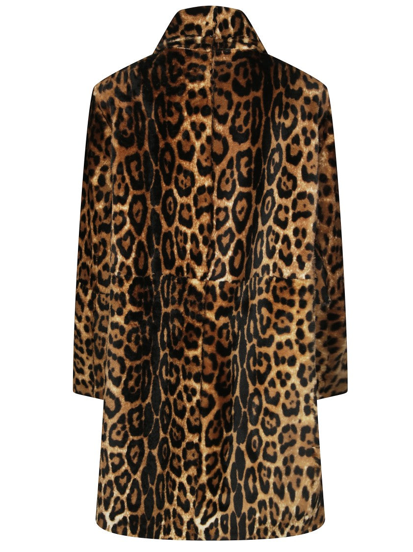 Parosh Camel And Black Leopard Print Shearling Coat