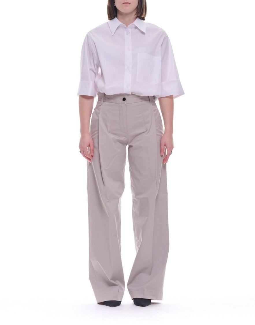 Nine In The Morning Iron Calypso Boy Pleated Cotton-Blend Wide-Leg Pants