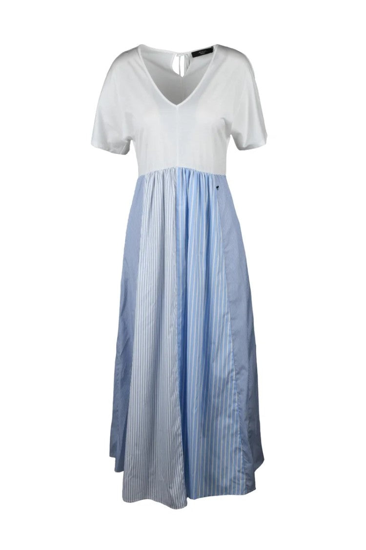 Max Mara Bronzo Long Dress In Cotton - White/Light Blue