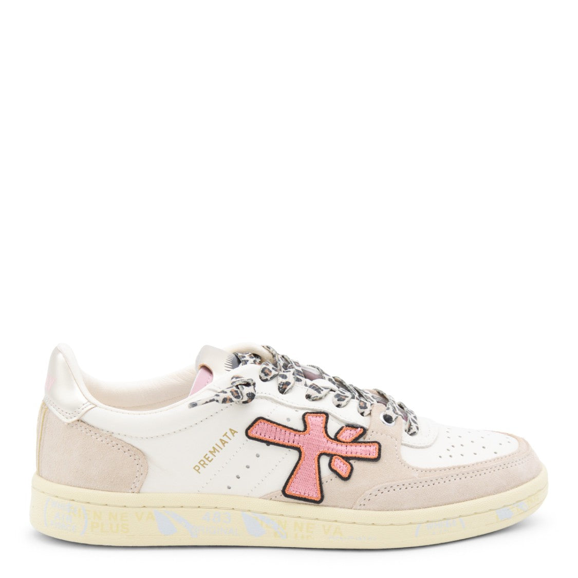 Premiata White And Pink Leather Clayd Sneakers