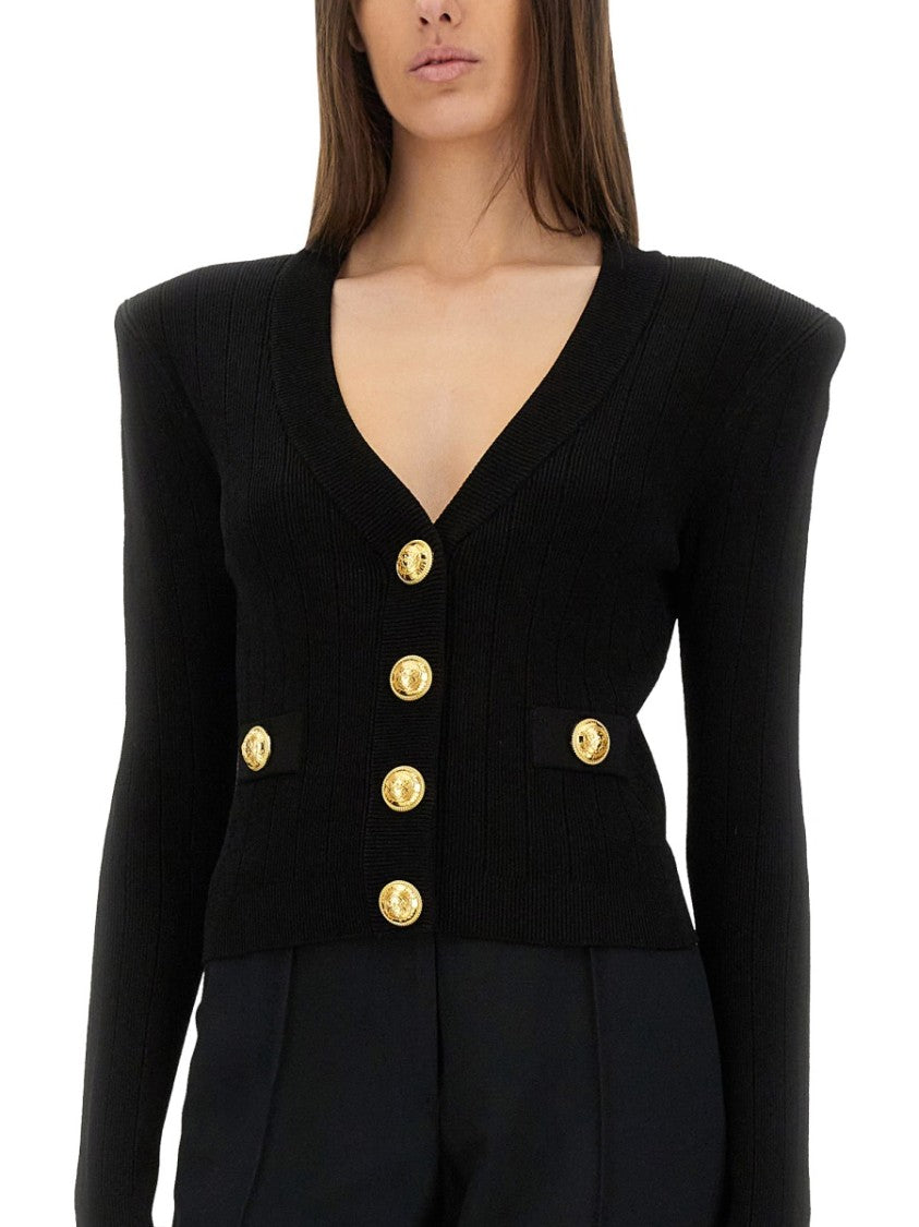 Balmain Cropped Cardigan With Deep V-Neckline