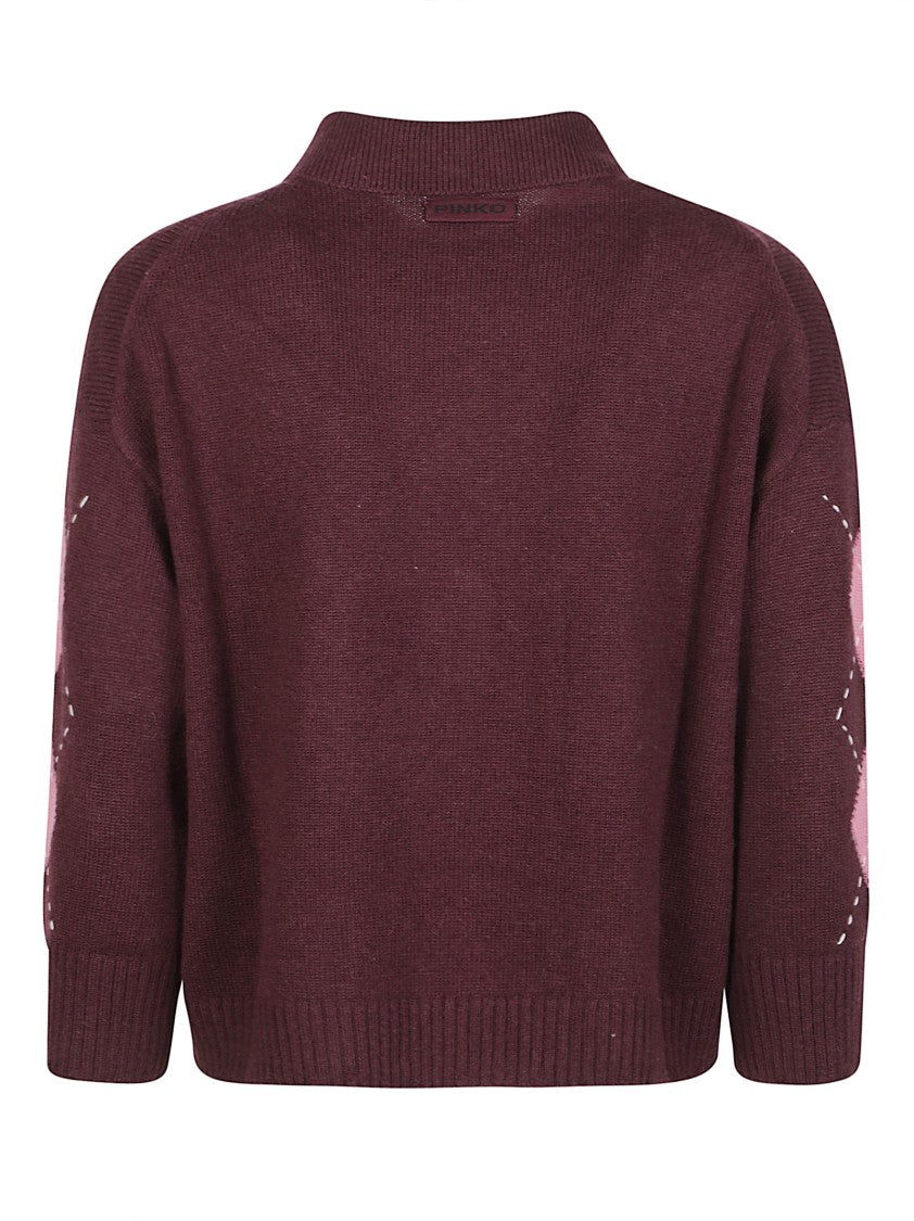 Pinko Cork Wool-Blend Argyle Cropped Polo Knit