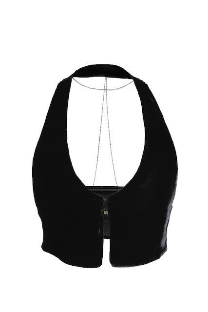 Hamoulet Cropped Halter Neck Tank With Open Back And Silver Chain Detailing