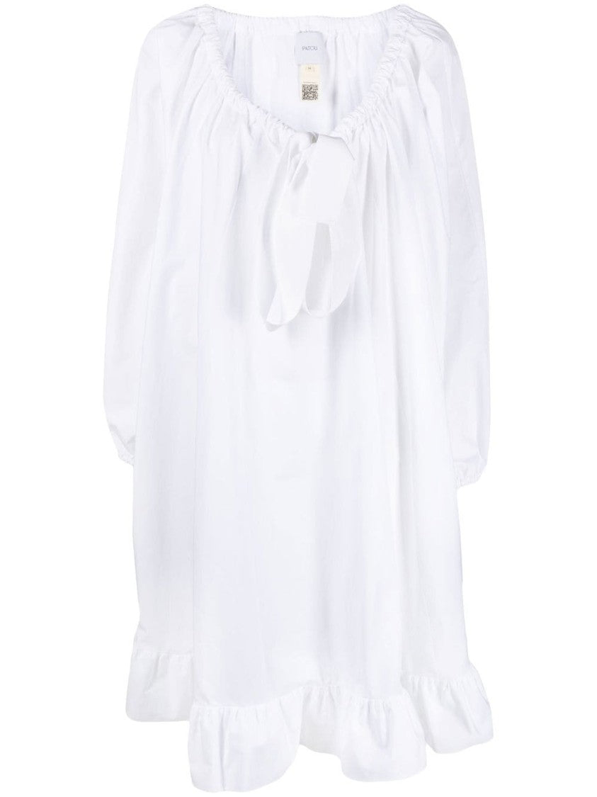 Patou Tie-Neck Peplum Dress With Balloon Sleeves