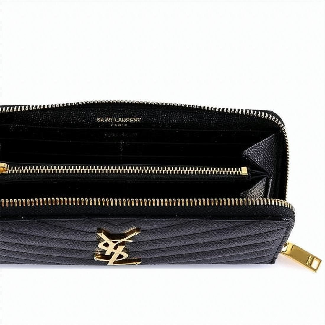 Saint Laurent Chevron-Quilted Black Cow Leather Wallet With Gold-Tone Hardware