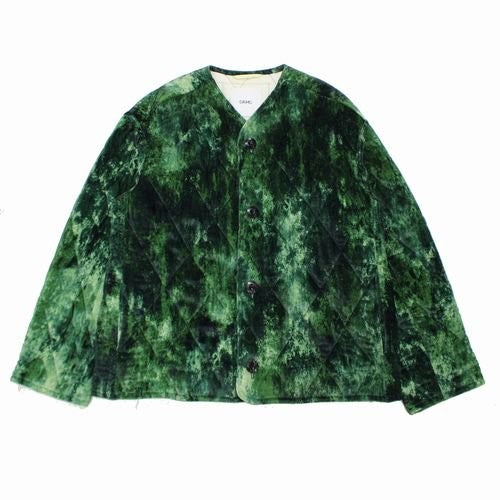 Oamc Textured Mottled Green Jacket With V-Neckline And Button Closure