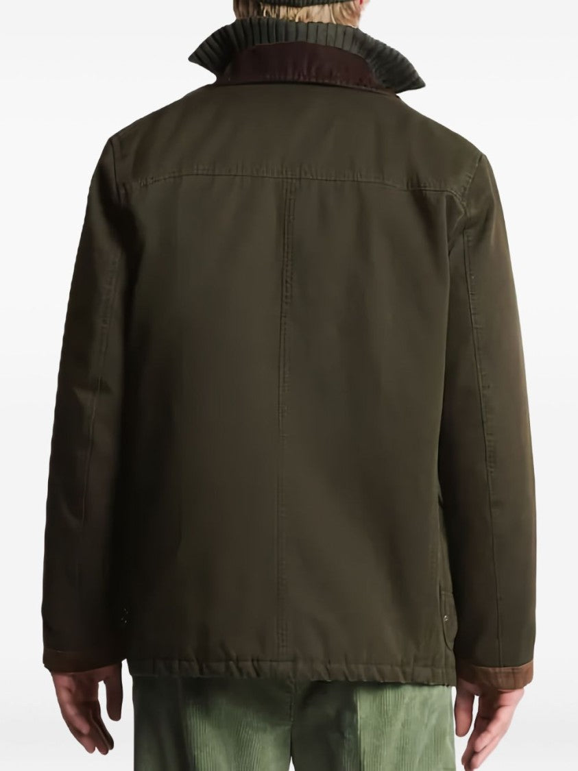Fay Structured Green Cotton Jacket With Contrasting Collar