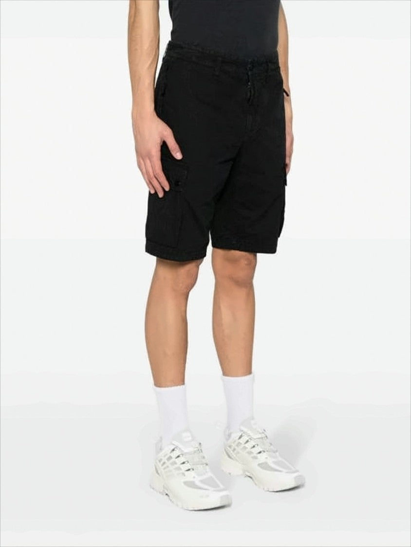 Stone Island Black Cargo Shorts With Button Closure