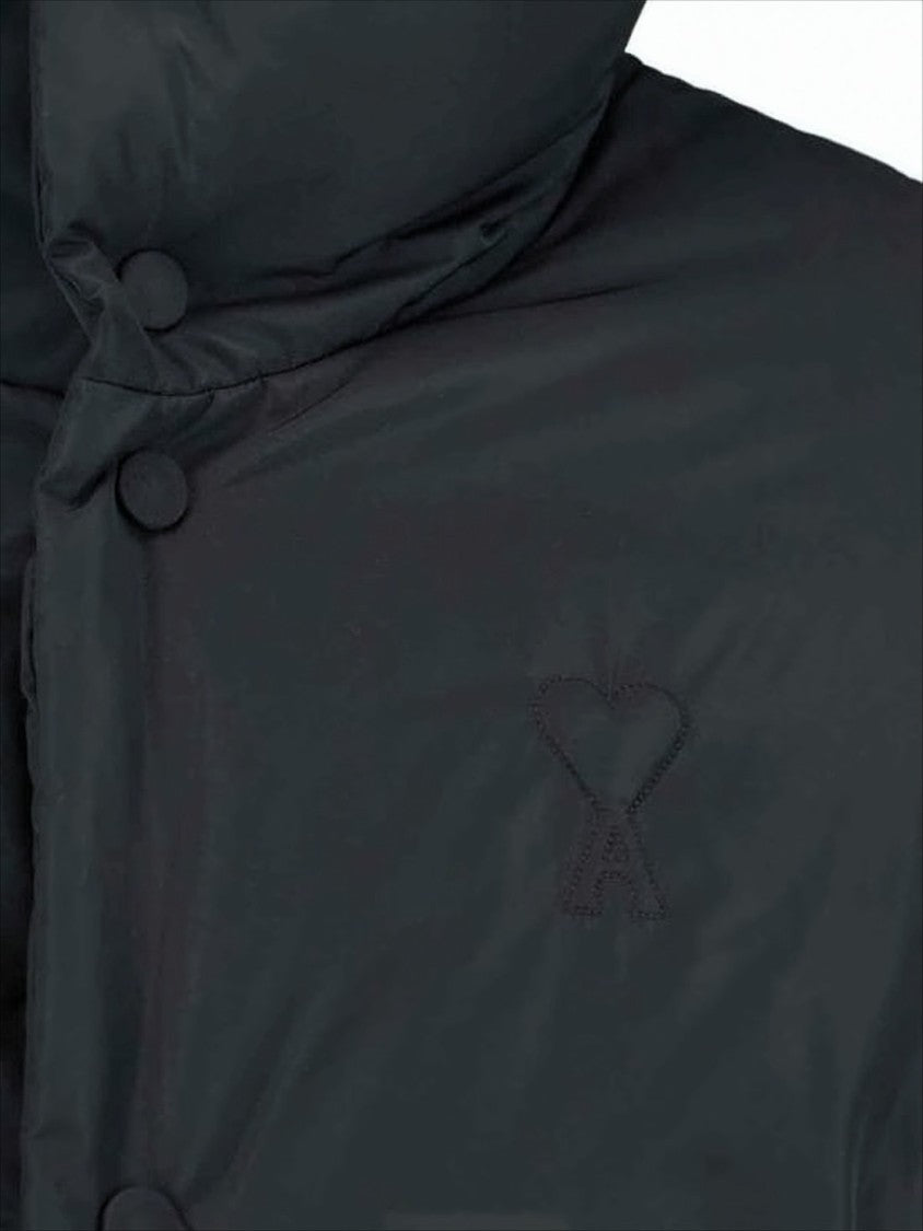 Ami Cropped Padded Jacket With High Collar And Embroidered Detail