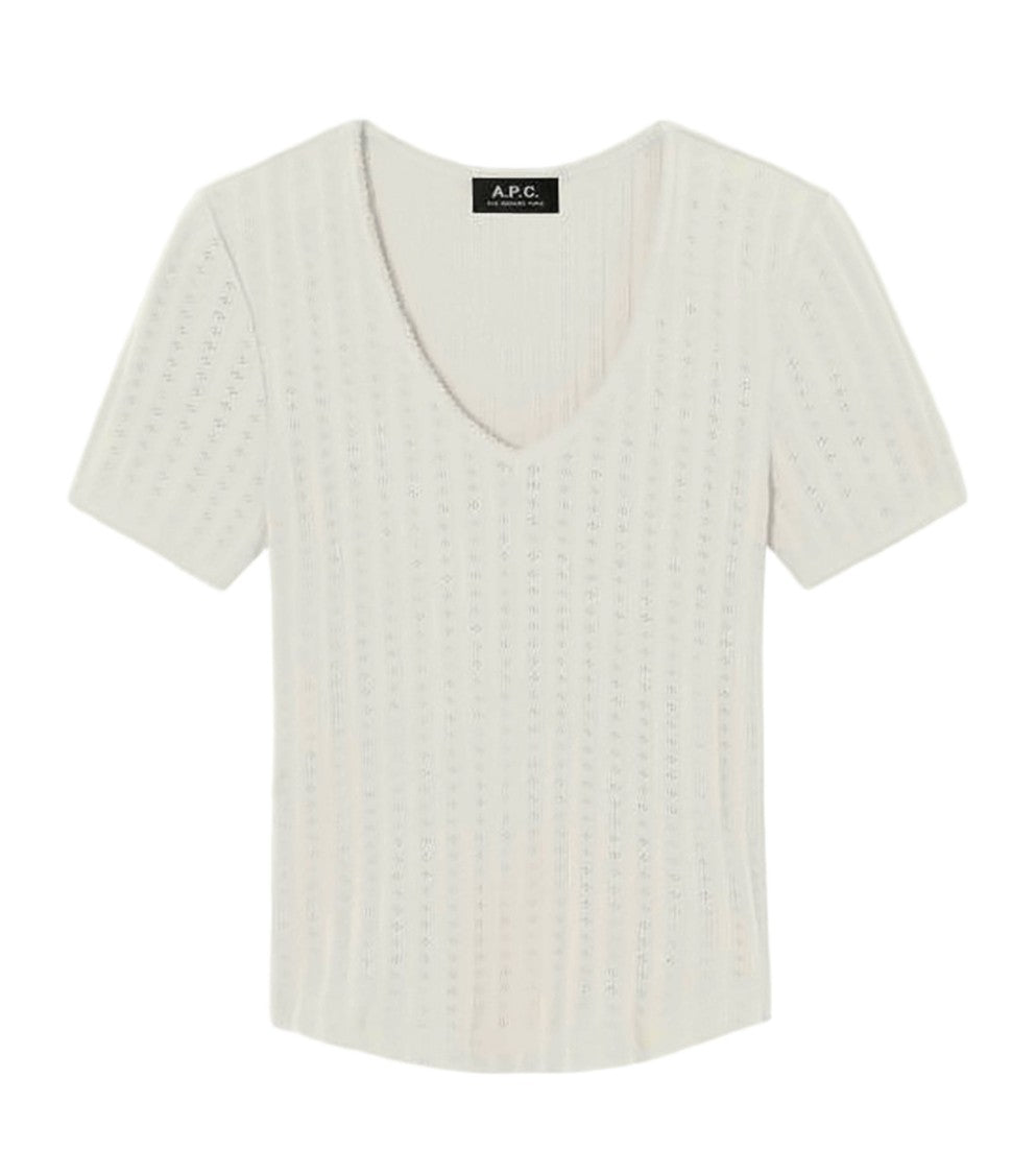 A.P.C. Short-Sleeve Top With Scalloped V-Neck