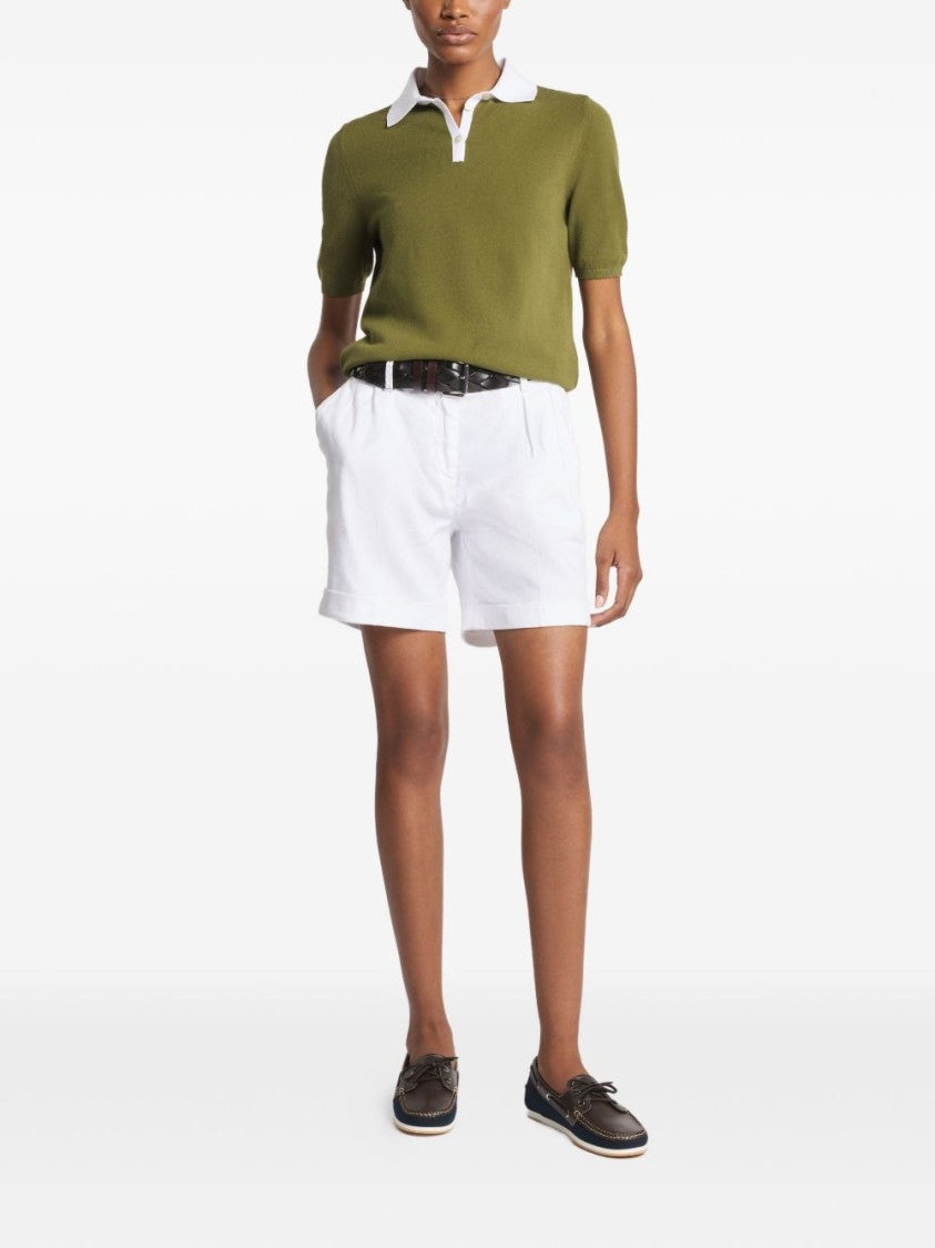 Fay Pleated White Shorts With Tailored Fit And Button Fastening