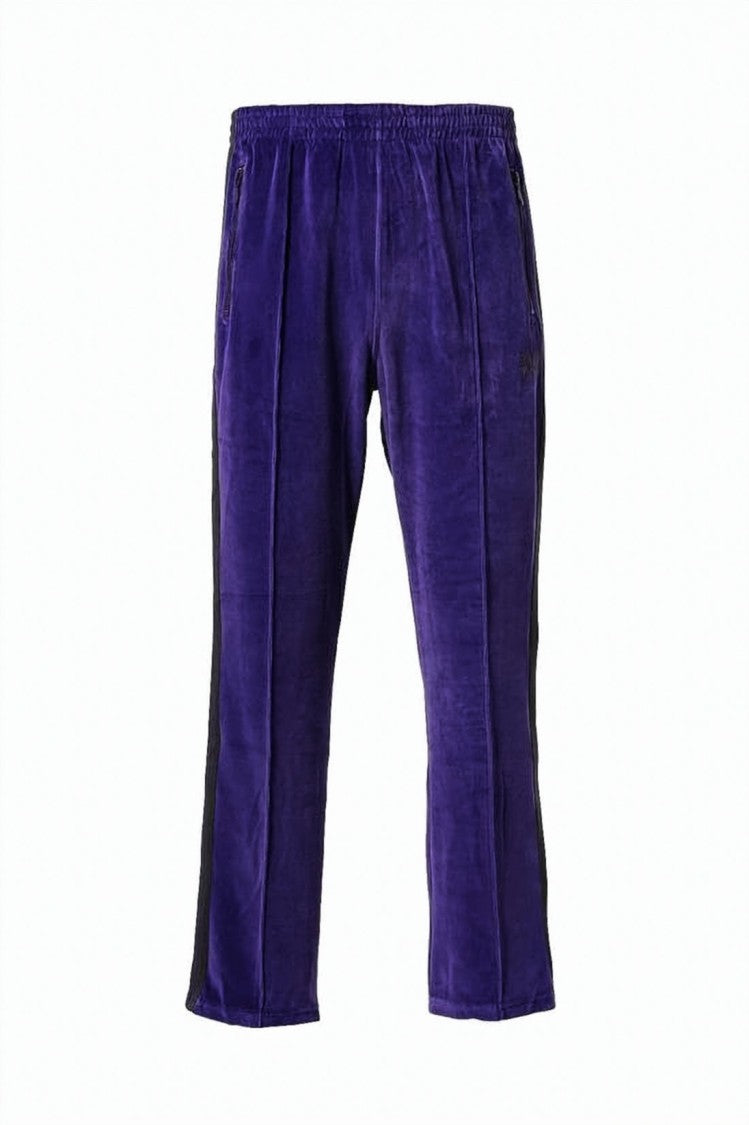 Needles Rich Purple Velour Jogger Pants With Black Side Stripes