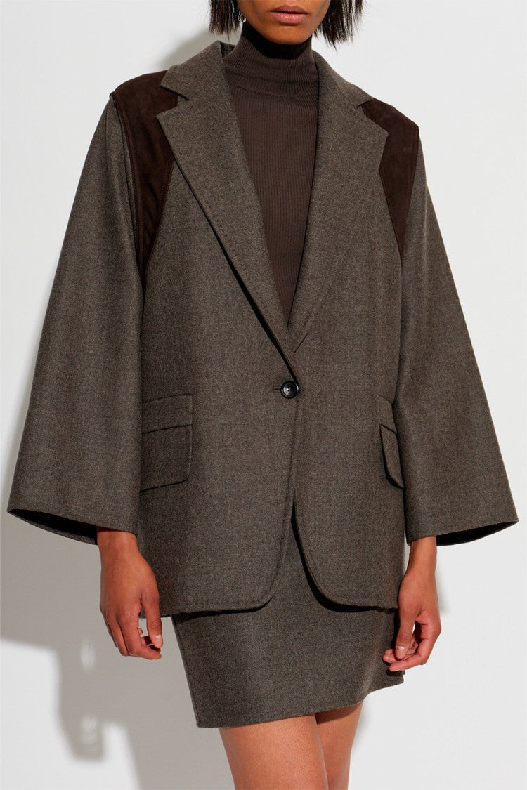 Max Mara Taupe Mxsfenice Contrast-Shoulder Virgin Wool Blazer
