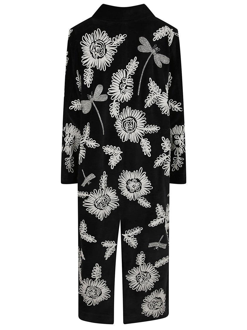 Forte Forte Black Embroidered Cape With Intricate Floral Motifs