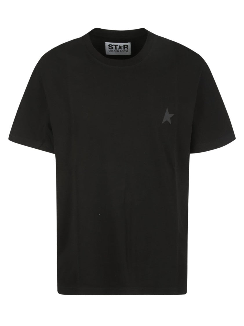Golden Goose Half-Sleeve Black Cotton T-Shirt With Star Emblem