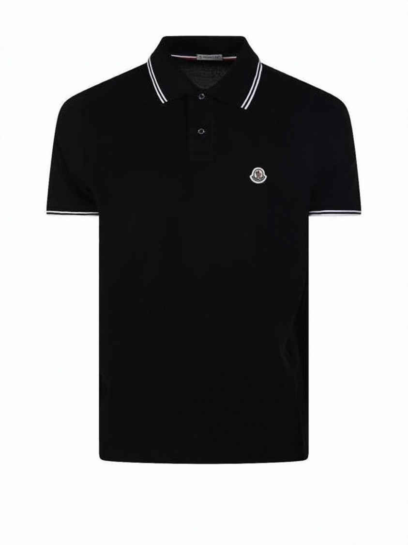 Moncler Short-Sleeve Polo Shirt With Contrasting Cuffs And Logo Patch