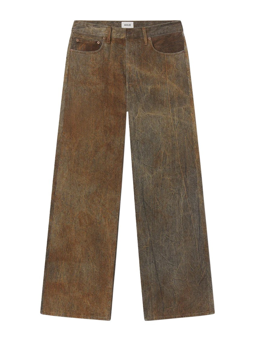Agolde Wide-Leg Distressed Bark Trousers With Classic Five-Pocket Design