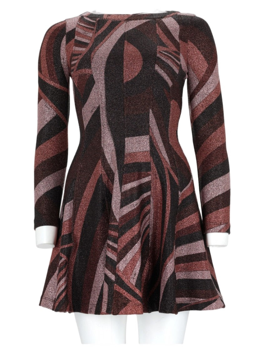 Pucci Burgundy Abstract Geometric Polyamide-Blend Mini Dress