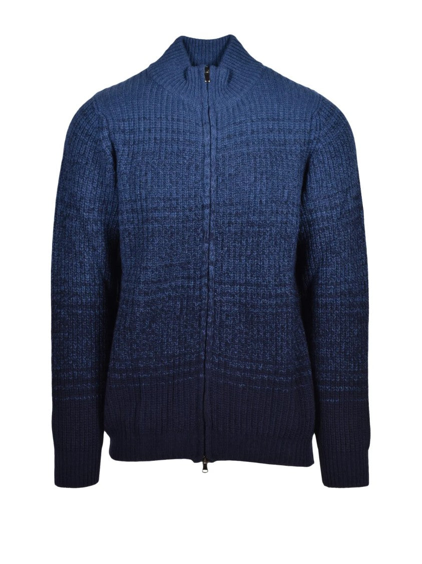 Cashmere Company P. Textured Knit Zip Cardigan With Gradient Design