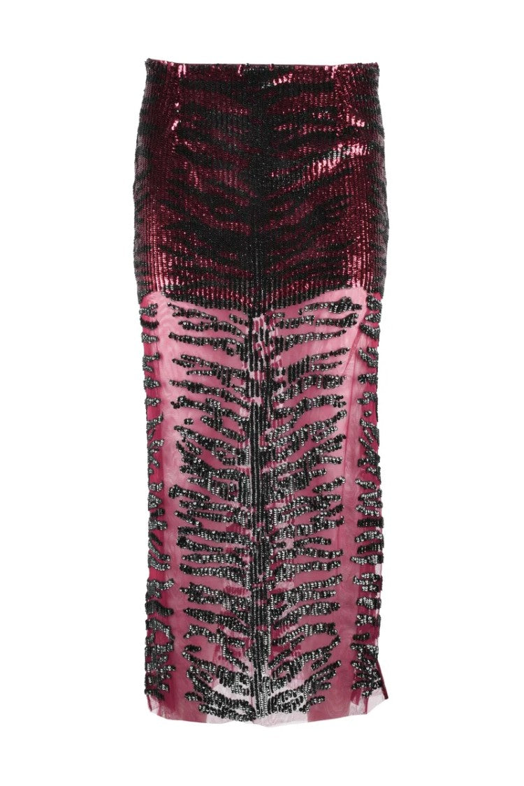 Pinko Sequin Midi Skirt - Black/Bordeaux