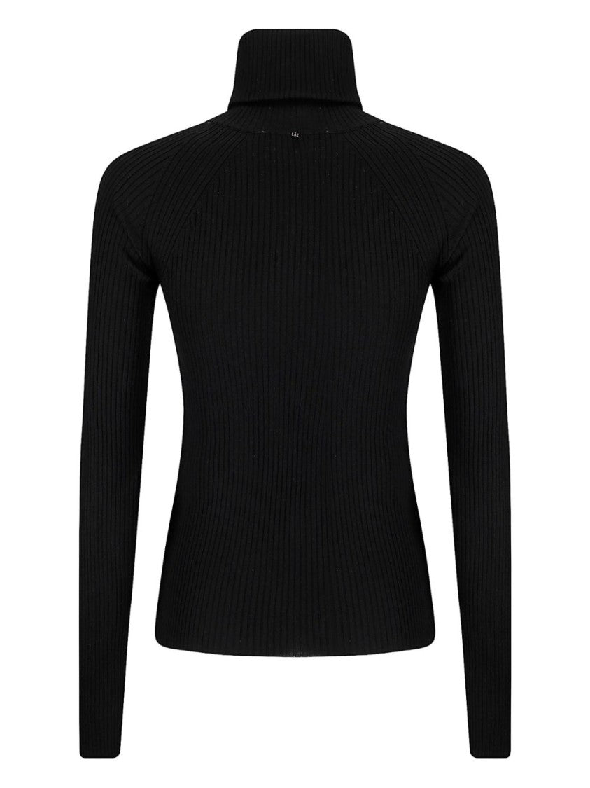 Sportmax Ribbed Turtleneck Sweater With Asymmetrical Zipper Detail