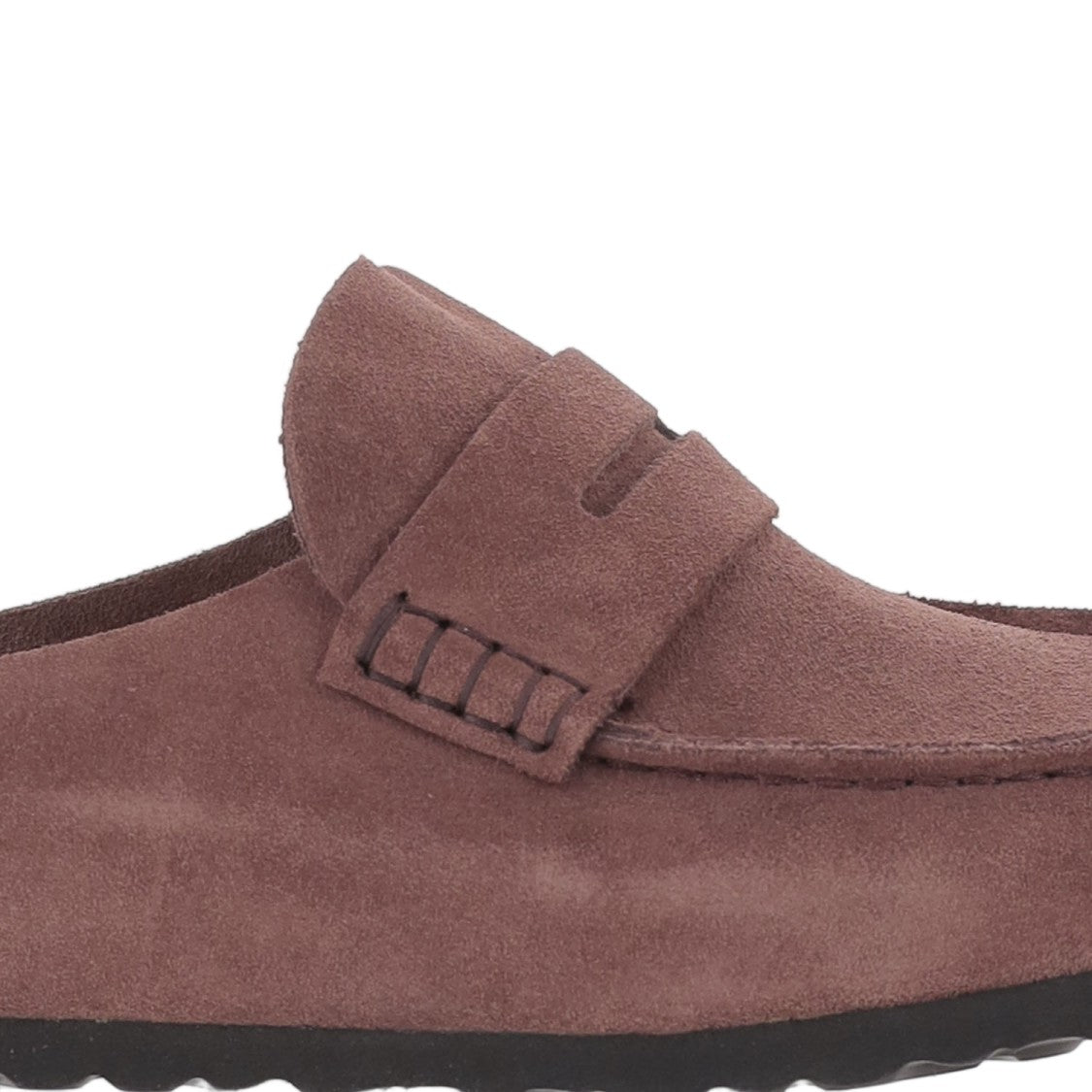 Birkenstock Wine Suede Loafers With Exposed Stitching And Slip-On Design