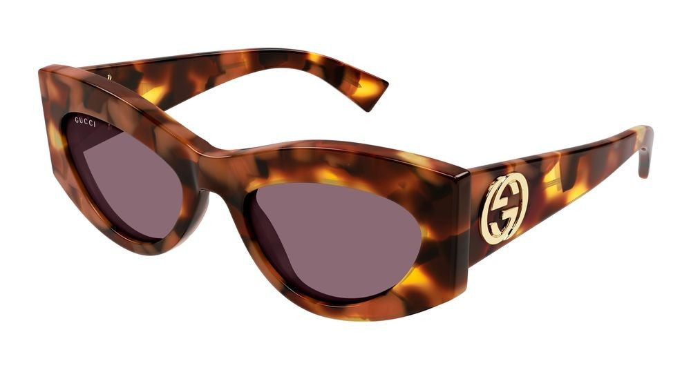 Gucci Havana Gold-Tone Logo Bold Oversized Cat-Eye Sunglasses