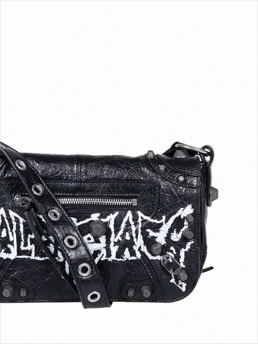 Balenciaga Textured Lambskin Crossbody Bag With Graffiti Logo