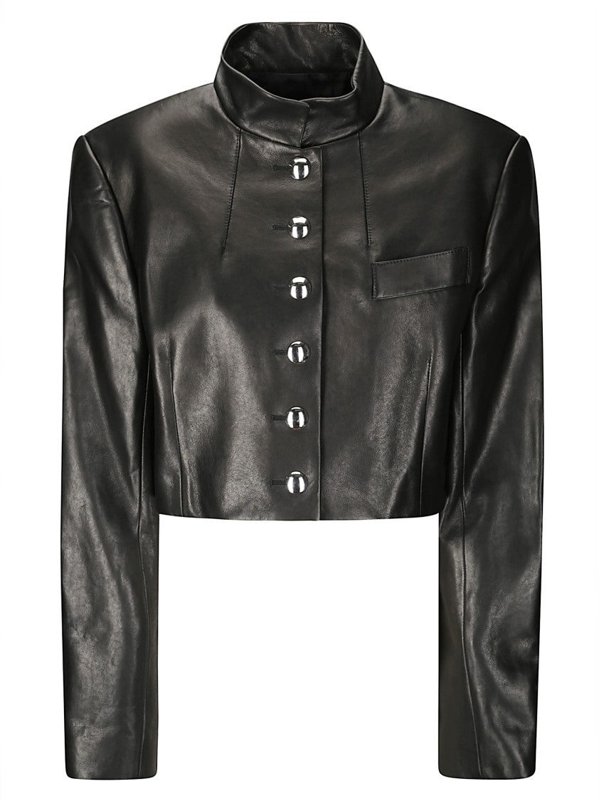 Khaite Cropped Leather Jacket With Padded Shoulders